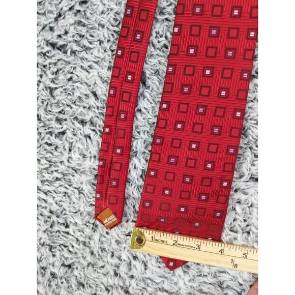 MICHAEL MICHAEL KORS 100% Silk Tie Red Stripe Geometric Square Classic - Picture 7 of 9